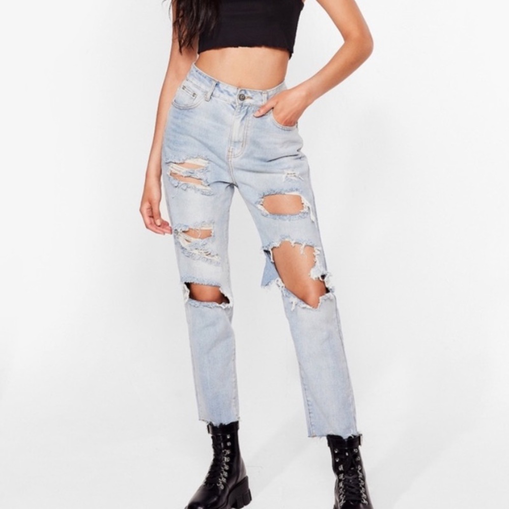 Nasty Gal Distressed Mom Jeans